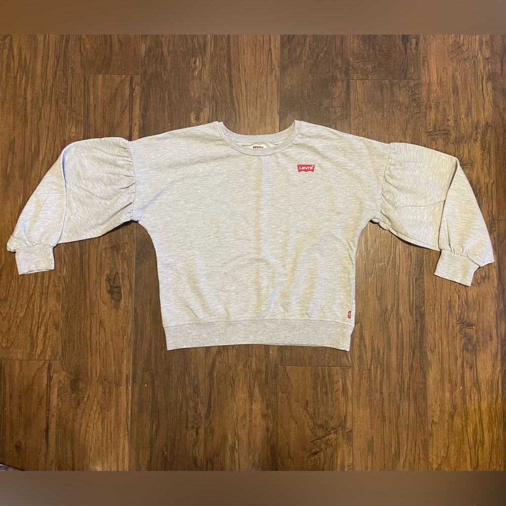 Levi’s long puffed sleeved shirt grey crewneck pullover light sweater - Picture 1 of 5